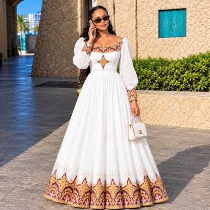 Order AI-Generated Habesha Kemis Online | Plum & Gold Ethiopian Traditional Dress