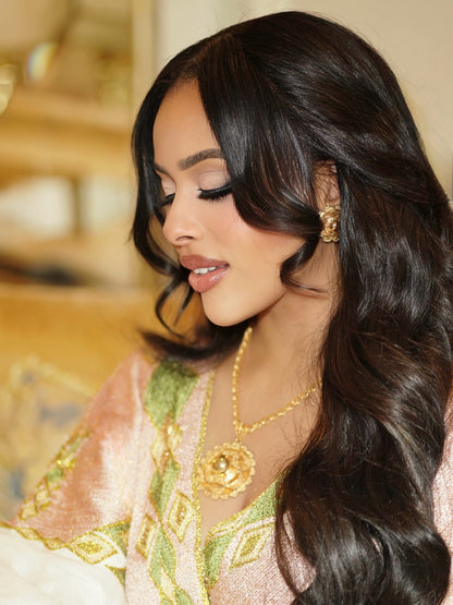 Soft Blush & Olive Green Wrap-Style Habesha Kemis Long Sleeve Habesha Dress Habesha Cloth 1265