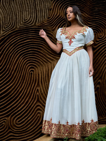 Gilded Crimson Filigree Gown Pure habesha cloth