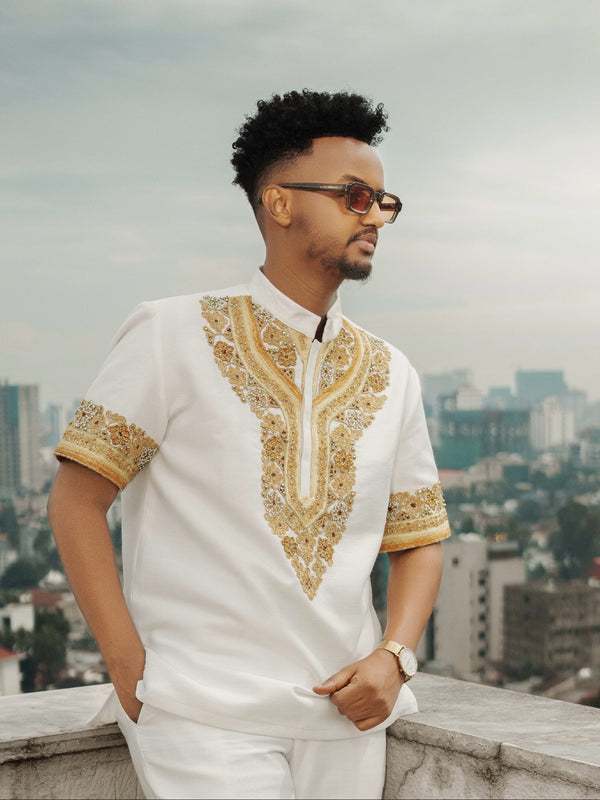 Men's Gold Embroidered Habesha Shirt Set Fine habesha cloth