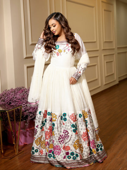 Vibrant Floral Garden Habesha Gown Pure habesha cloth