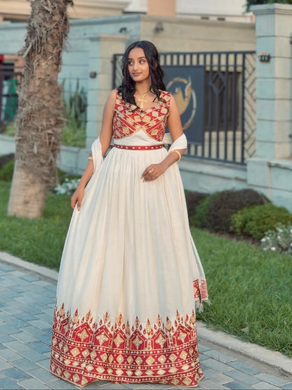 Red & Gold Corset Habesha Gown Pure habesha cloth