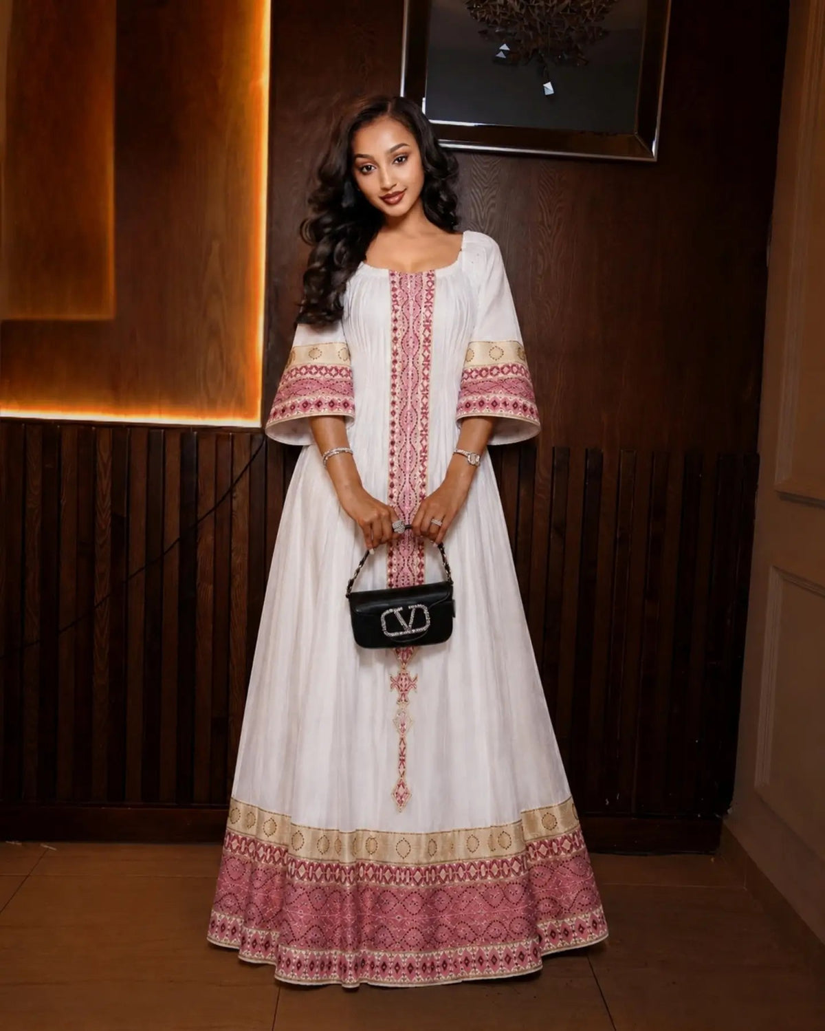 Order AI-Generated Habesha Kemis Online Dusty Rose & Gold Ethiopian Traditional Dress