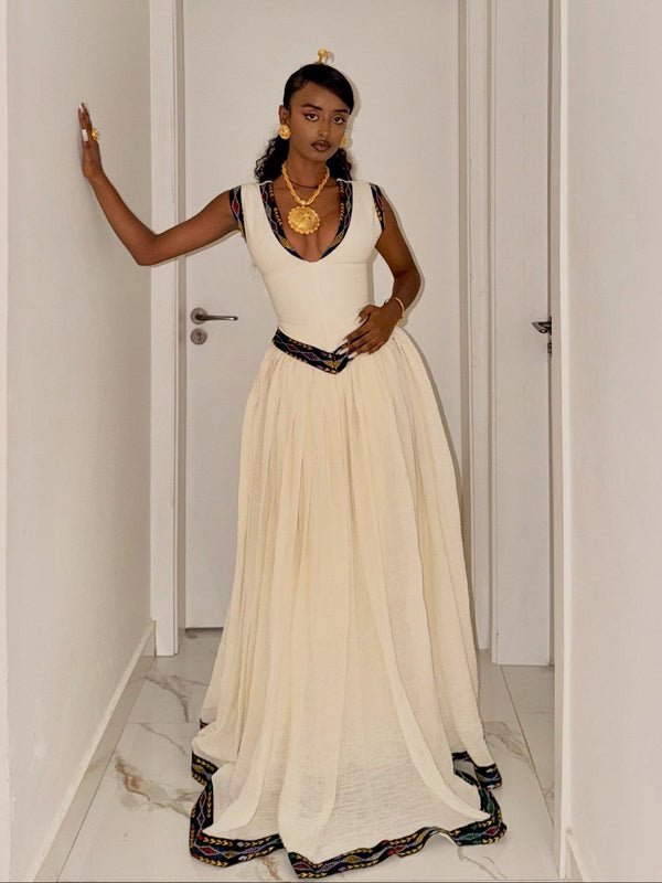 Royal Sculpted Sleeveless Corset Ballgown  Habesha Dress