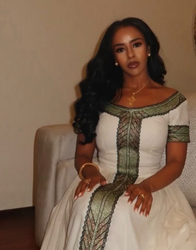 Royal Sage Green Habesha Kemis with Central Chevron Cross Tapestry Ethiopian traditional dress 1299