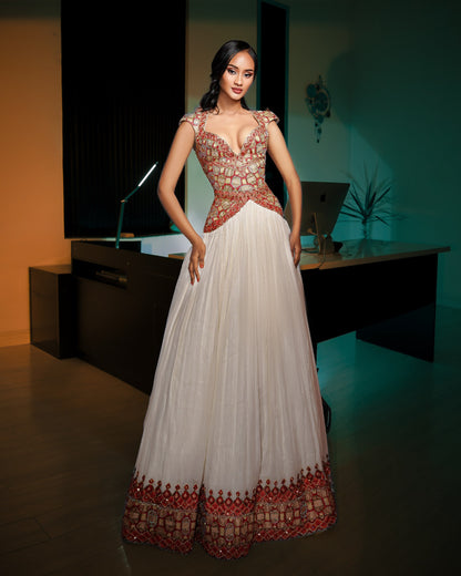 Red & Gold Mosaic Corset Bridal Gown | Pure habesha cloth