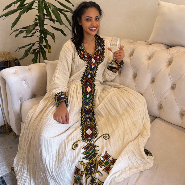Multi-Color Diamond Embroidered Habesha Kemis Timeless Habesha Dress 