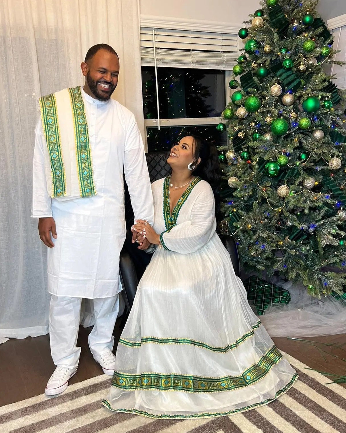 Emerald Green & Gold Geometric Matching Couple Set