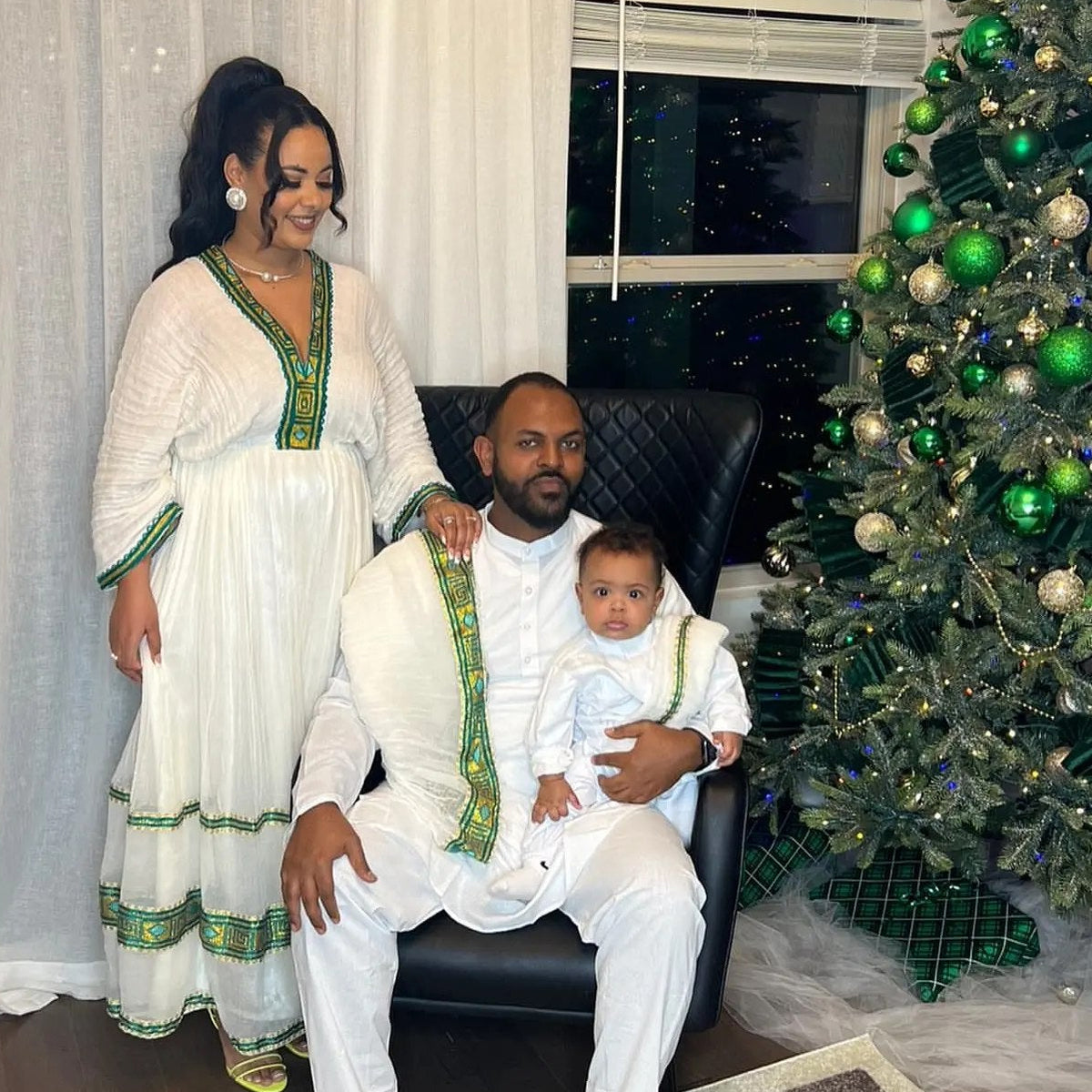 Habesha couple outfit Royal Emerald Green & Gold Embroidered Matching Couple Set Ethiopian traditional outfit 1325