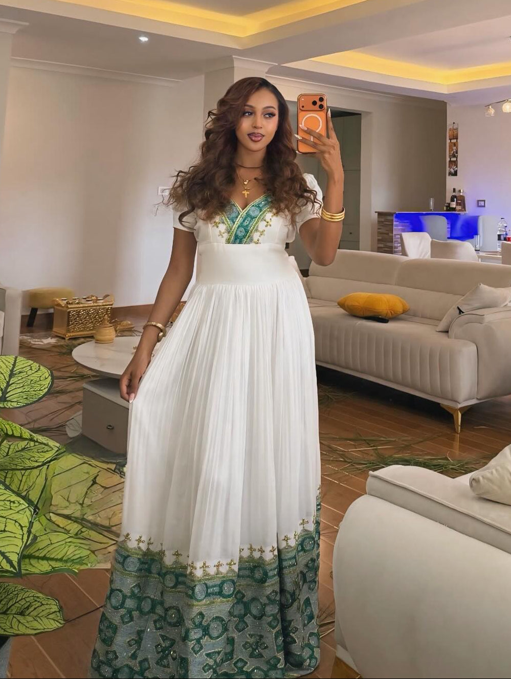 Majestic Peacock Teal Handwoven Cultural Dress Habesha dress