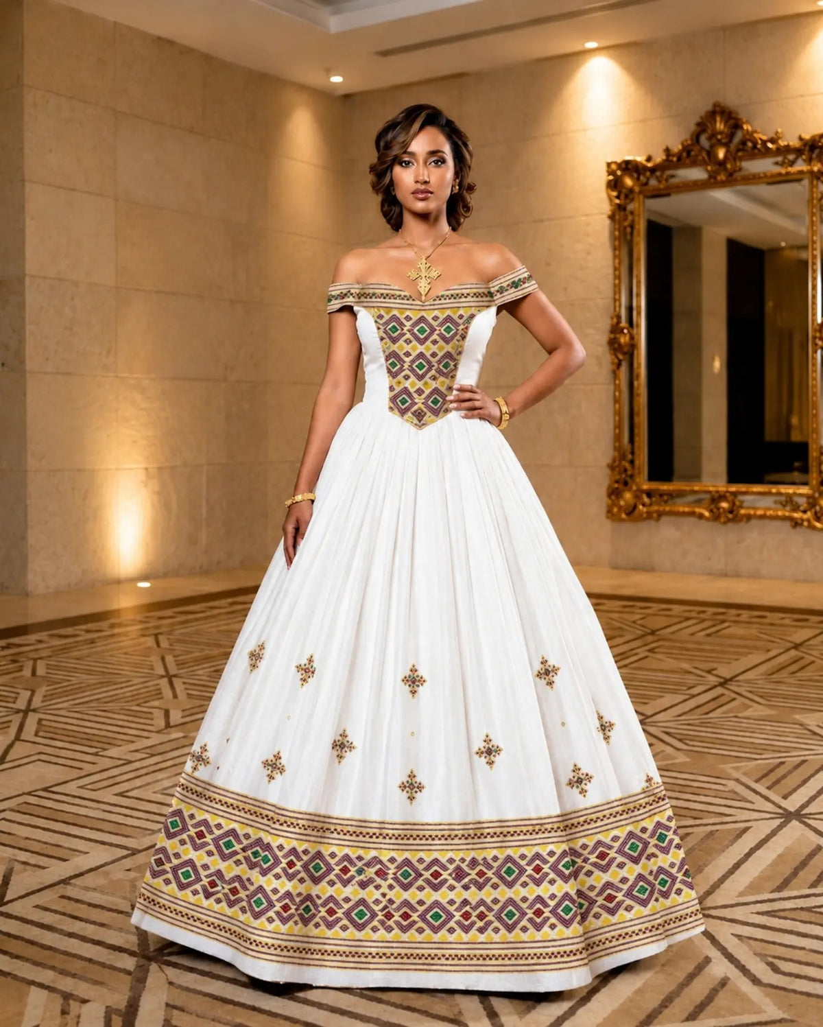 Order AI-Generated Habesha Kemis Online Jewel-Toned Geometric Ethiopian Traditional Dress   