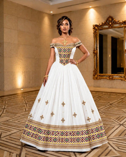 Order AI-Generated Habesha Kemis Online Jewel-Toned Geometric Ethiopian Traditional Dress   
