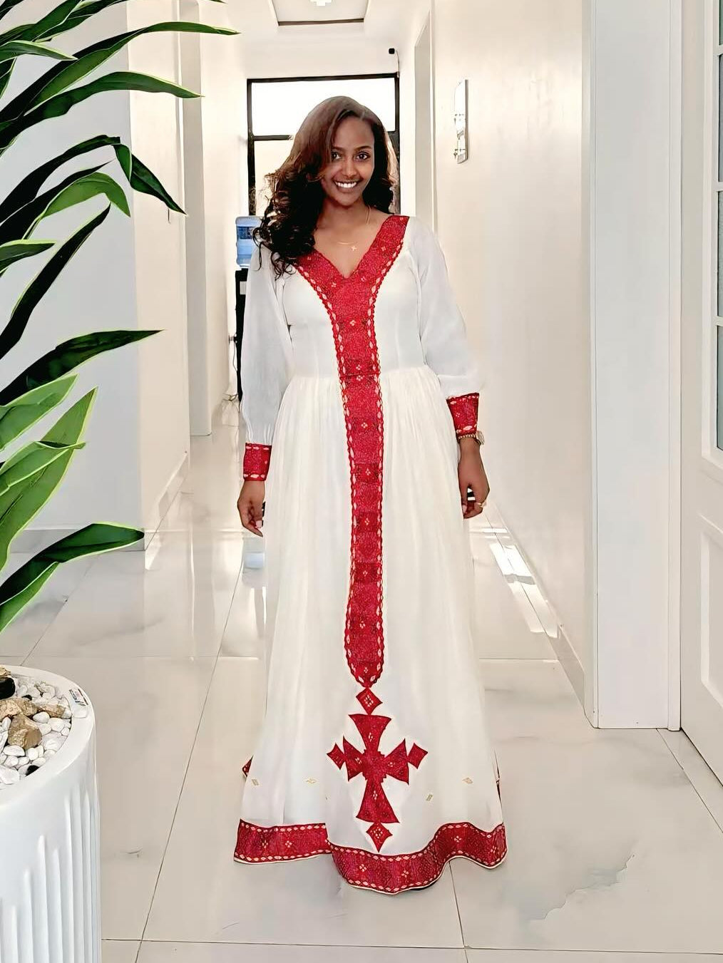 Vibrant Crimson Embroidered Ethiopian Dress Handwoven Habesha Kemis Online Collection & Authentic Ethiopian Clothing 1346