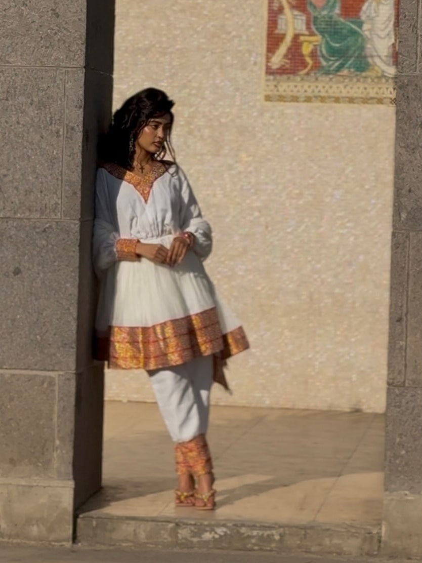 Ethiopian dress Crimson & Terracotta Terracotta Tapestry Bishop-Sleeve Tunic & Trouser Set Habesha dress 1353