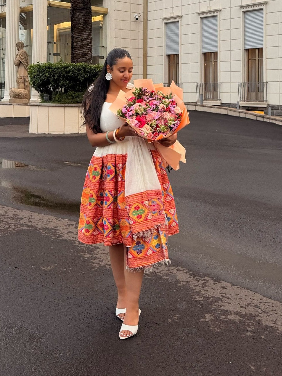 Modern Tie-Strap Colorful Patterned Ethiopian Dress Handcrafted Habesha Kemis Contemporary Ethiopian Clothing 1359