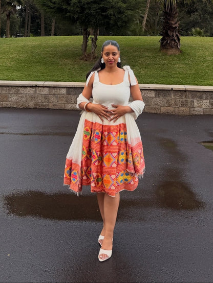 Vibrant Knee-Length Habesha Traditional Dress & Unique Ethiopian Traditional Dress   