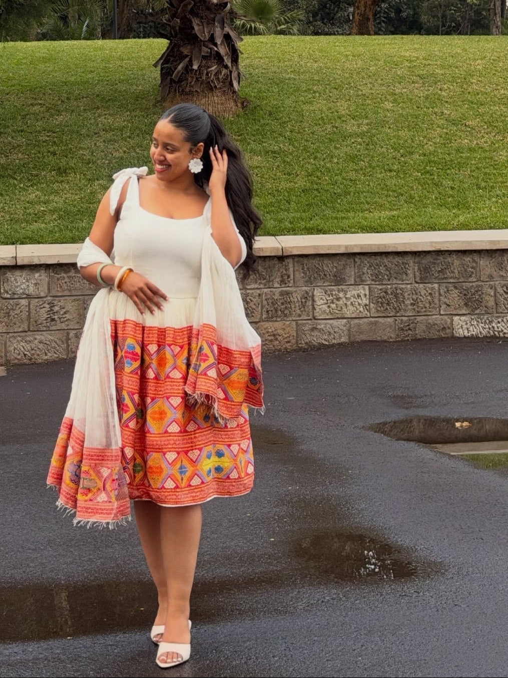 Modern Tie-Strap Colorful Patterned Ethiopian Dress Handcrafted Habesha Kemis Contemporary Ethiopian Clothing 1359