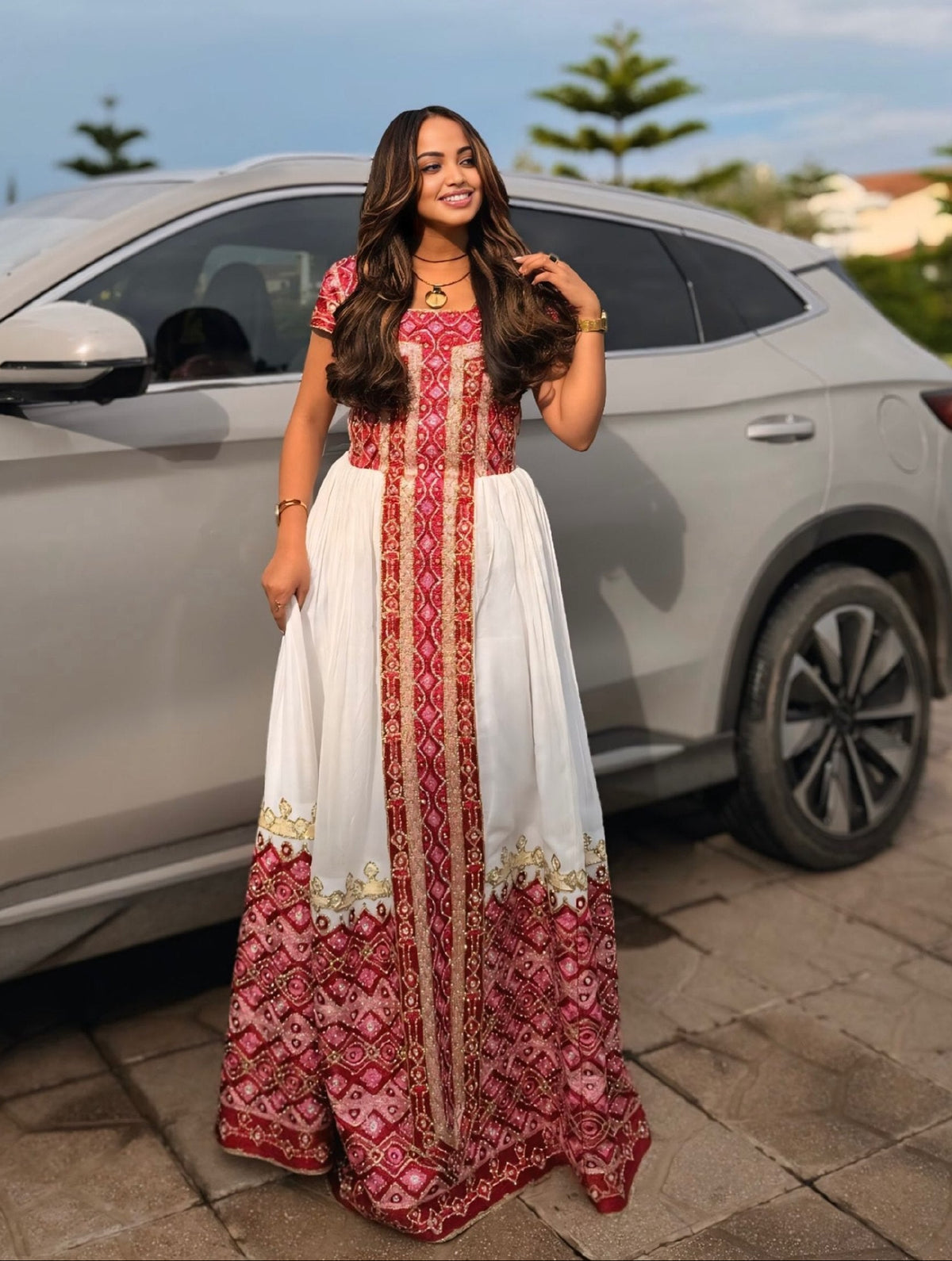 Vibrant Red Embroidered Ethiopian Dress Handcrafted Habesha Kemis Premium Ethiopian Clothing 1363
