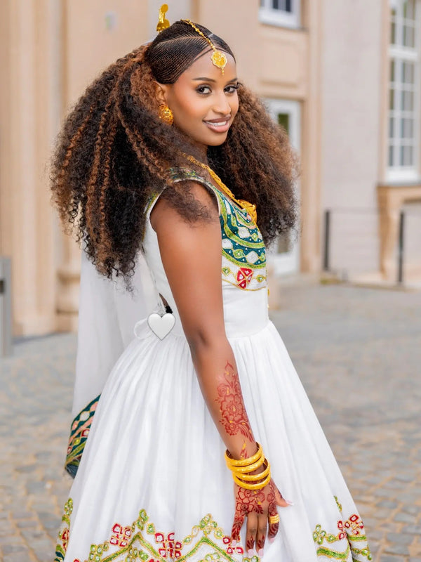 Exquisite Colorful Embroidered Ethiopian Wedding Dress Handcrafted Habesha Cloth & Traditional Ethiopian Wedding Dress 1364