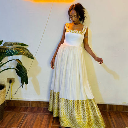 Gold Patterned Habesha Kemis  Handloomed Habesha Traditional Dress & Classic Eritrean Dress 1365