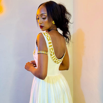 Gold Patterned Habesha Kemis  Handloomed Habesha Traditional Dress & Classic Eritrean Dress 1365