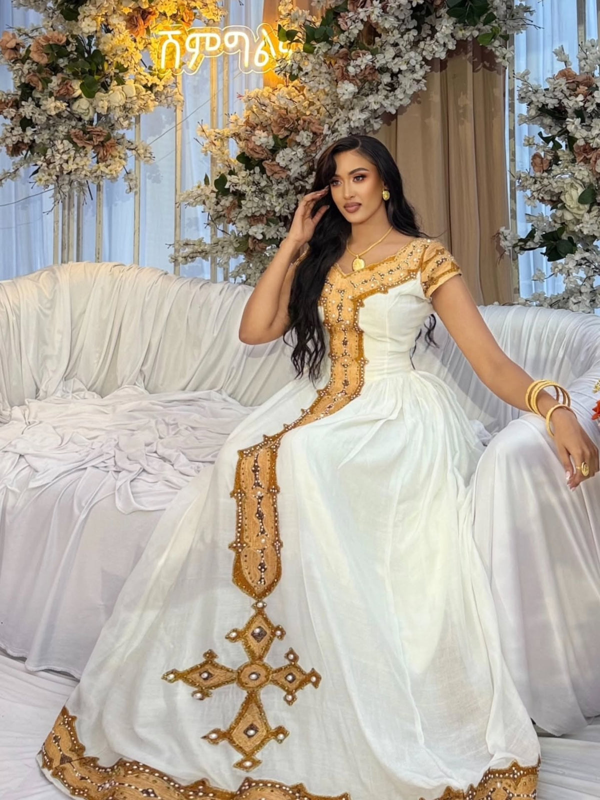 Regal Gold Embroidered Habesha Kemis Premium Ethiopian Clothing Timeless Traditional Habesha Dress 1366