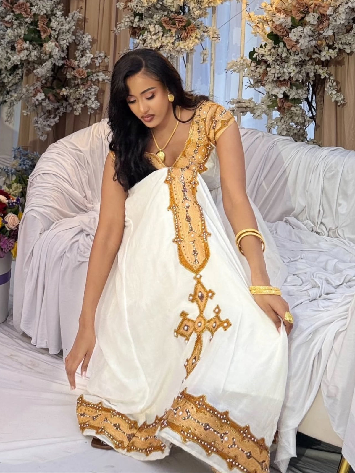 Regal Gold Embroidered Habesha Kemis Premium Ethiopian Clothing Timeless Traditional Habesha Dress 1366