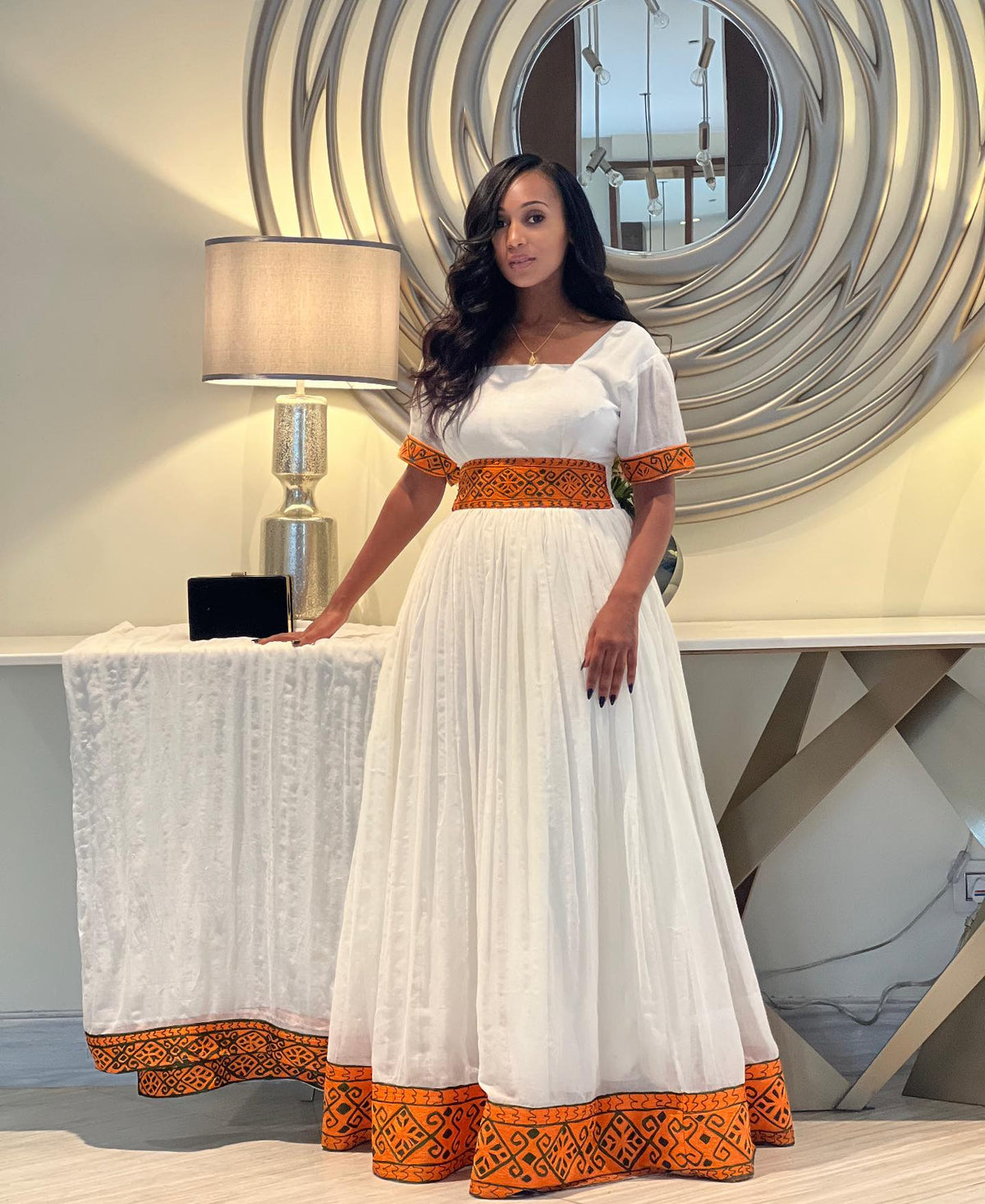 Chic Orange & Black Embroidered Habesha Kemis Handcrafted Habesha Dress Contemporary Ethiopian Clothing 1369
