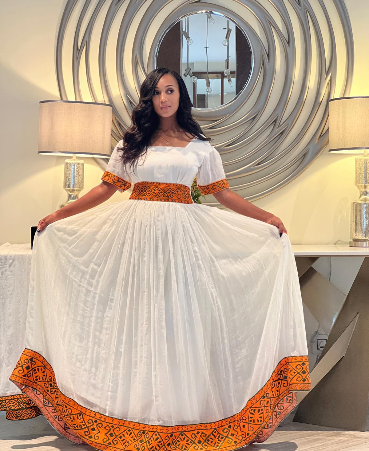 Chic Orange & Black Embroidered Habesha Kemis Handcrafted Habesha Dress Contemporary Ethiopian Clothing 1369