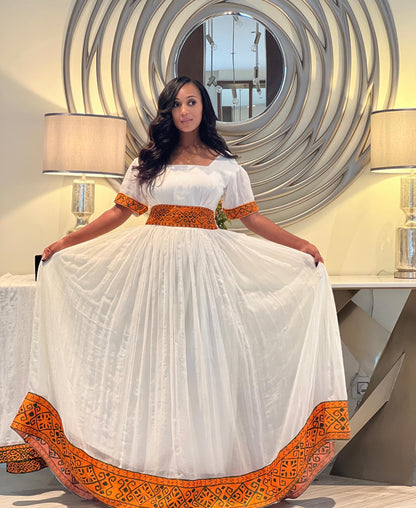 Chic Orange & Black Embroidered Habesha Kemis Handcrafted Habesha Dress Contemporary Ethiopian Clothing 1369