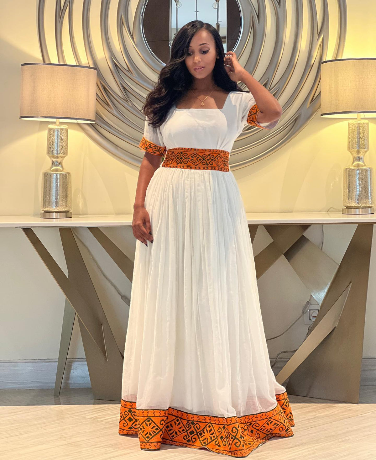 Chic Orange & Black Embroidered Habesha Kemis Handcrafted Habesha Dress Contemporary Ethiopian Clothing 1369