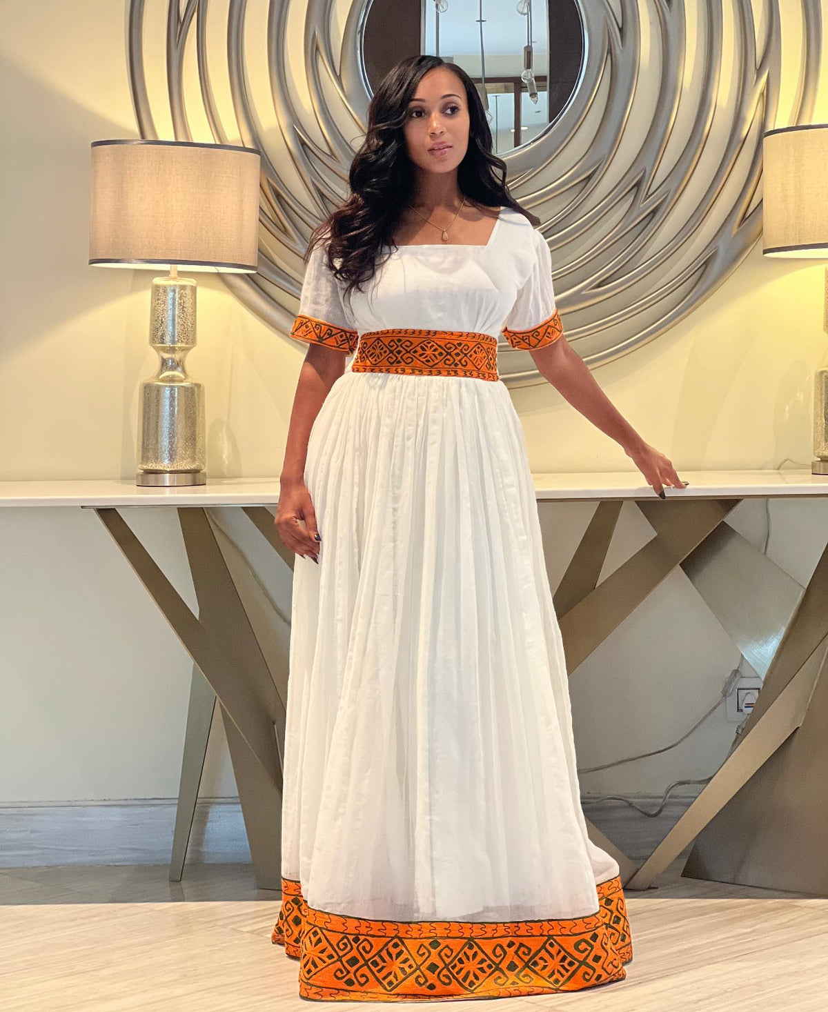 Chic Orange & Black Embroidered Habesha Kemis Handcrafted Habesha Dress Contemporary Ethiopian Clothing 1369