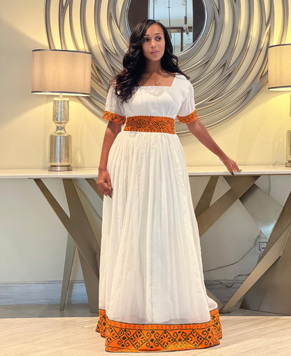 Chic Orange & Black Embroidered Habesha Kemis Handcrafted Habesha Dress Contemporary Ethiopian Clothing 1369