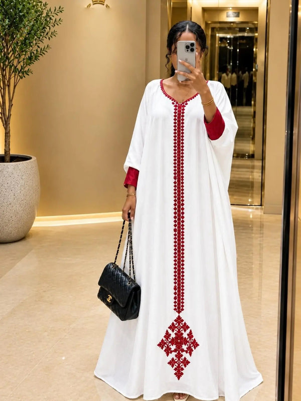 Order AI-Generated Habesha Kemis Online Crimson Red & White Ethiopian Traditional Dress   