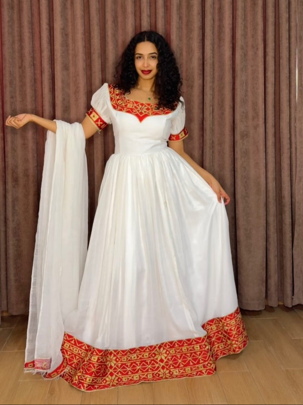 Red Border Habesha Traditional Dress & Handwoven Ethiopian Traditional Dress