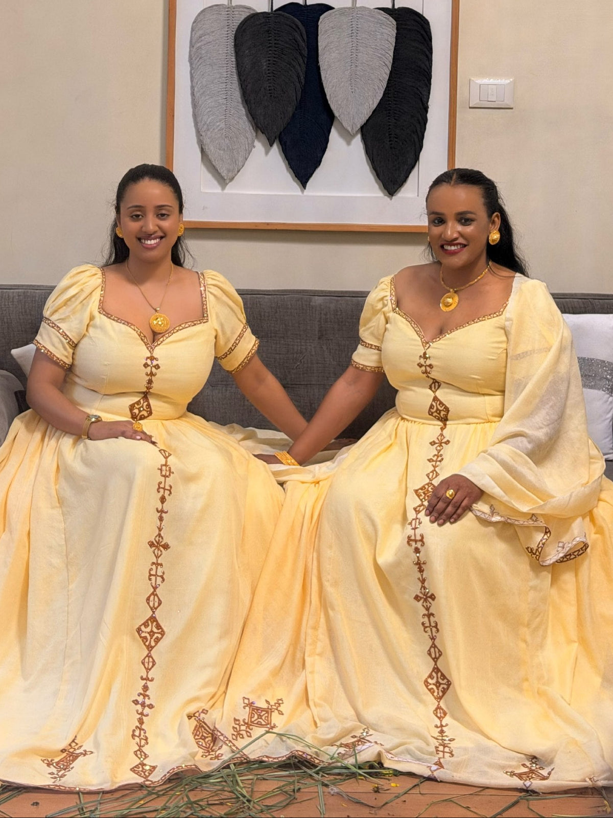 Pastel Yellow Embroidered Habesha Kemis Elegant Ethiopian Traditional Dress Charming Habesha Dress 1378