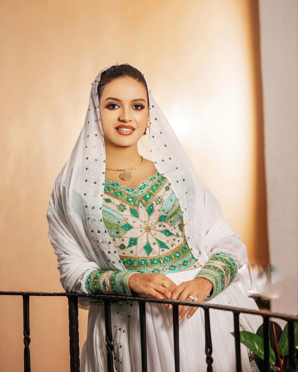 Ethiopian Traditional Matching Couple's Outfit Green and Gold Embroidery Matching Set Ethiopian Couple's Wear 0080
