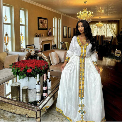 Luxurious Habesha Traditional Dress Handwoven Ethiopian & Eritrean Cultural Kemis Multicolor Embroidery Habesha Dress Stunning Habesha Kemis 110