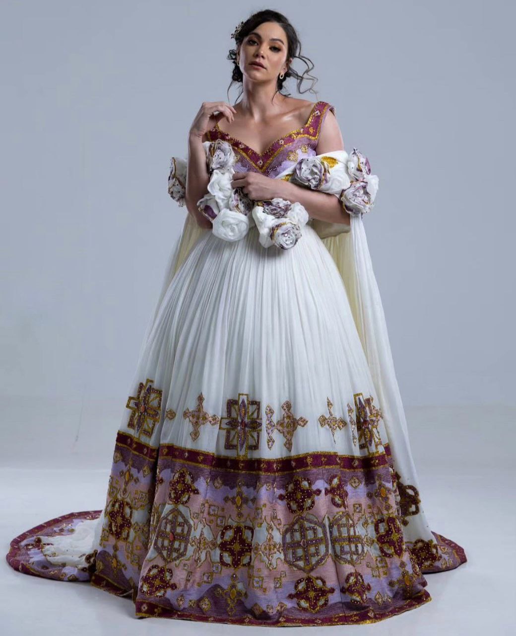 Gorgeous Ethiopian Wedding Dress Traditional Habesha Kemis Sleeveless Ethiopian Wedding Dress 115