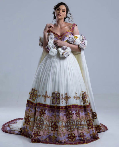 Gorgeous Ethiopian Wedding Dress Traditional Habesha Kemis Sleeveless Ethiopian Wedding Dress 115