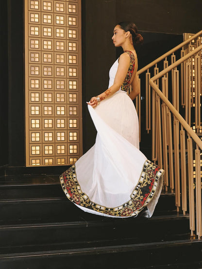 Elegant Backless Ethiopian Traditional Dress Habesha & Eritrean Inspired Habesha Kemis Multicolor Habesha Dress 126