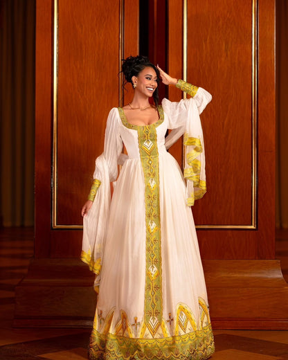 Ethiopian Traditional Dress Gold Embroidered Habesha Kemis & Cultural Attire Graceful Habesha Dress 156
