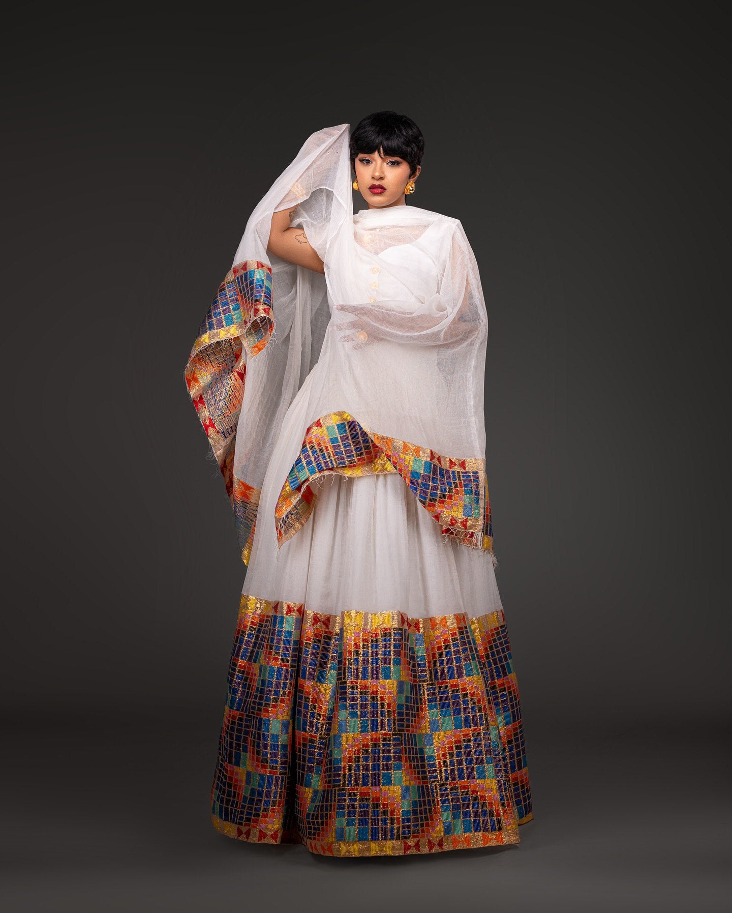 Multicolor Border Ethiopian Traditional Dress Graceful Habesha Dress Timeless Habesha Kemis 199