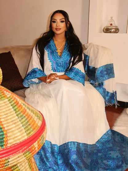 blue Habesha Dress ethiopian traditional clothing habesha kemis For Event 212