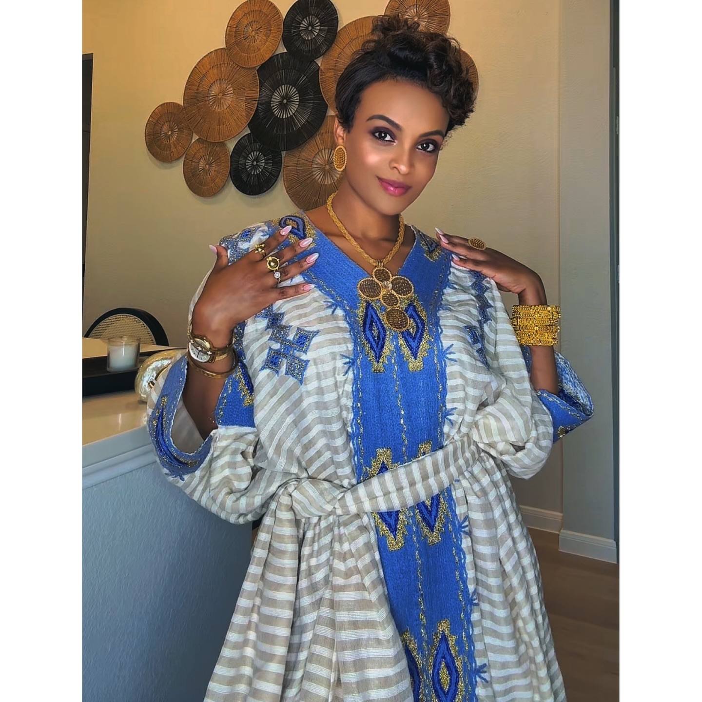 Blue & White Habesha Dress Authentic Traditional Ethiopian Clothing Timeless Habesha Kemis  135
