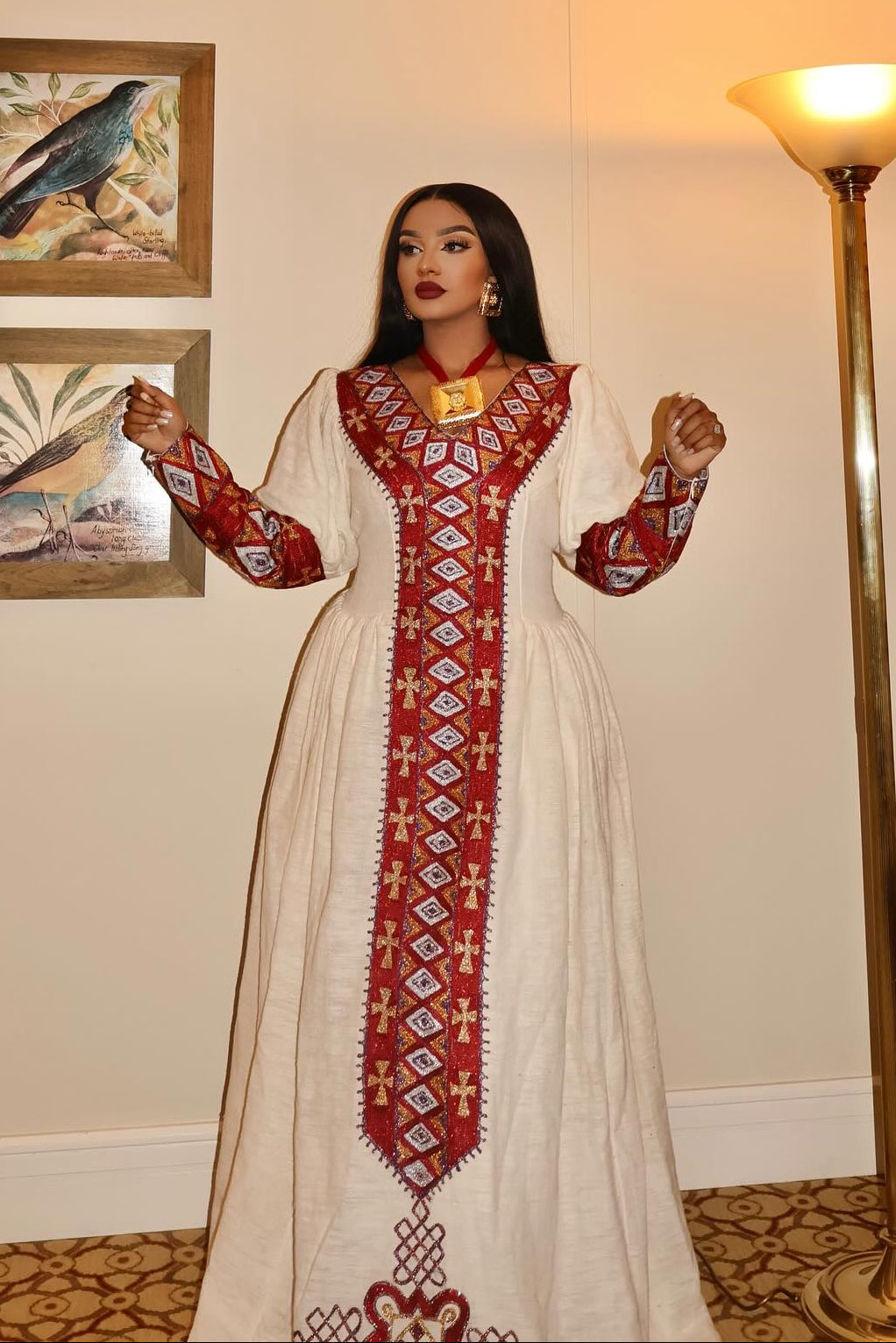 Red & Cross Embroidery Habesha Dress – Traditional Ethiopian Clothing & Habesha Kemis