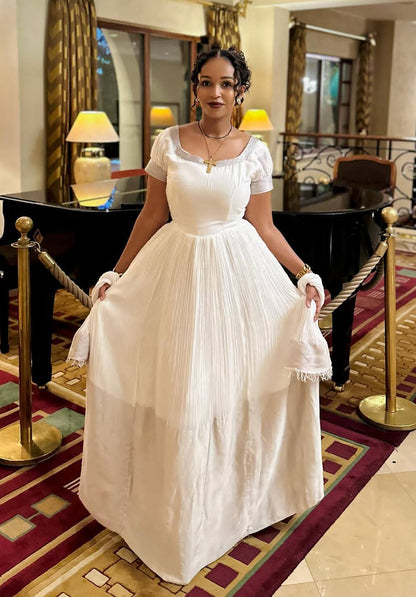 White Habesha Kemis – Elegant Habesha Dress in Traditional Ethiopian Clothing