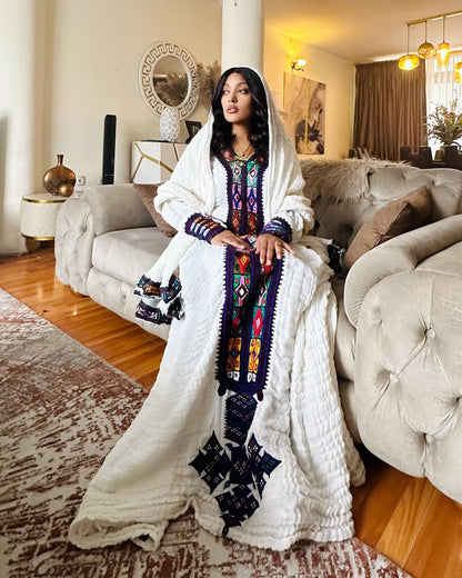 Authentic Habesha Kemis Traditional Ethiopian Dress Multicolor Embroidery Habesha Dress 247