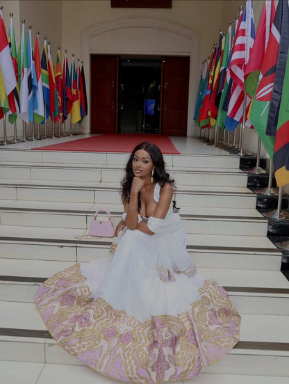 Ethiopian Wedding Dress Premium Traditional Habesha Kemis Hand-Embroidered Bridal Habesha Dress 257