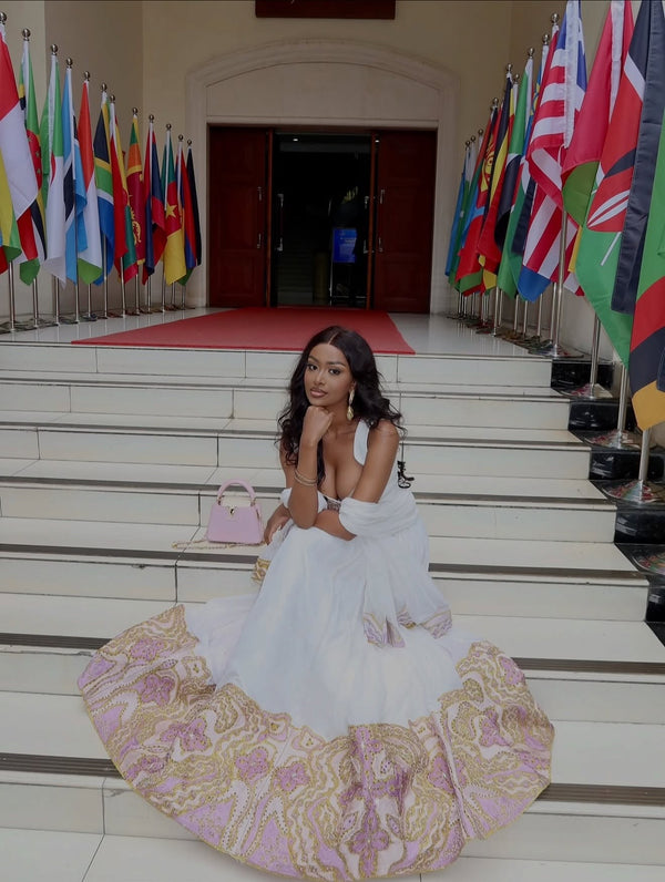 Ethiopian Wedding Dress Premium Traditional Habesha Kemis Hand-Embroidered Bridal Habesha Dress 257